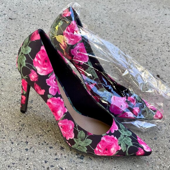 Christian Siriano for Payless Pink Floral Roses Heels US 9 Pointed Toe Pumps - Picture 1 of 11